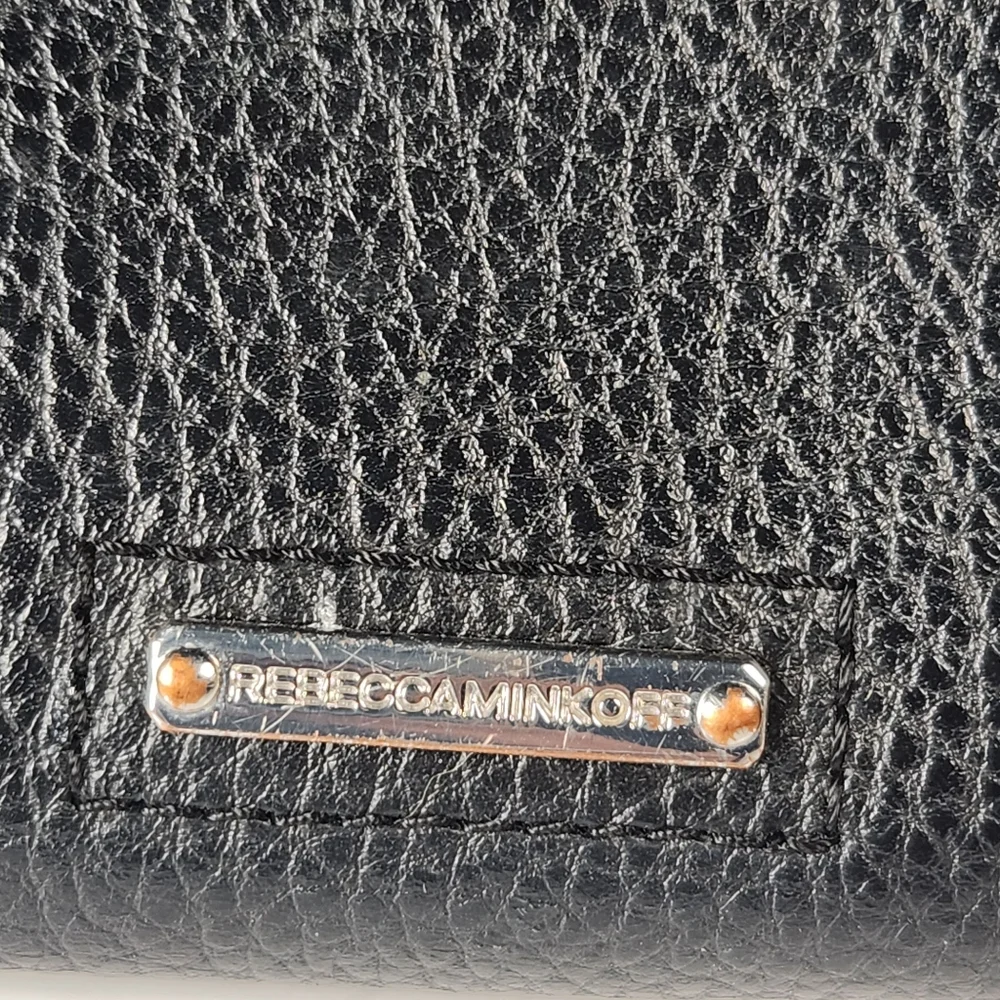 REBECCA MINKOFF Madison Satchel Black Leather Studs Flip Lock Classic Minimalist - Picture 9 of 10